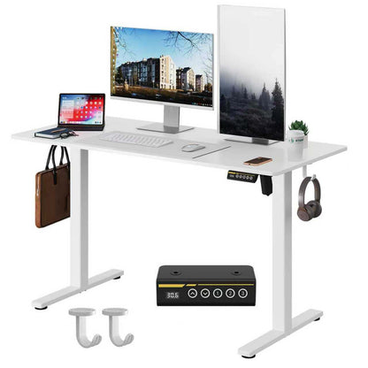 Electric Standing Desk,48x24 Inches Adjustable Height Stand up Desk, Sit Stand Home Office Desk with Splice Board, 3 Preset Heights,Equipped with Hooks,Ergonomic Computer Workstation，Brown