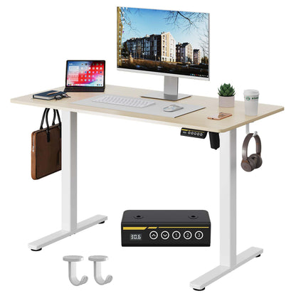 Electric Standing Desk,48x24 Inches Adjustable Height Stand up Desk, Sit Stand Home Office Desk with Splice Board, 3 Preset Heights,Equipped with Hooks,Ergonomic Computer Workstation，Brown