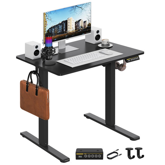 Electric Standing Desk,48x24 Inches Adjustable Height Stand up Desk, Sit Stand Home Office Desk with Splice Board, 3 Preset Heights,Equipped with Hooks,Ergonomic Computer Workstation，Brown