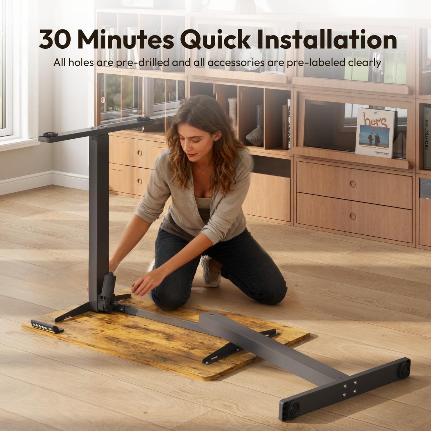 Electric Standing Desk,48x24 Inches Adjustable Height Stand up Desk, Sit Stand Home Office Desk with Splice Board, 3 Preset Heights,Equipped with Hooks,Ergonomic Computer Workstation，Brown