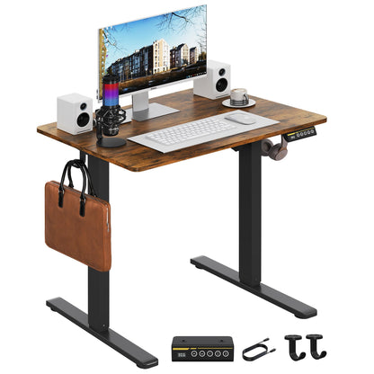 Electric Standing Desk,48x24 Inches Adjustable Height Stand up Desk, Sit Stand Home Office Desk with Splice Board, 3 Preset Heights,Equipped with Hooks,Ergonomic Computer Workstation，Brown