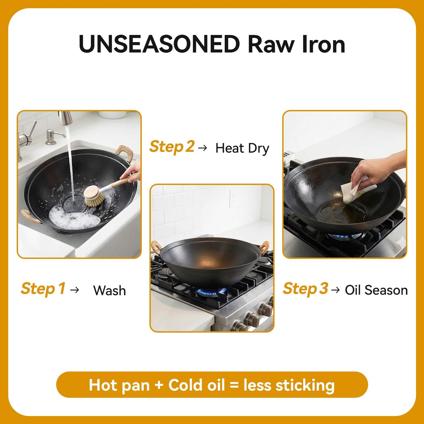 WANGYUANJI 14.2" Cast Iron Wok with Lid, Dual Handles - Flat Bottom Chinese Stir Fry Pan for Induction & Gas Stoves - Traditional Handcrafted Turtle Shell Texture, Uncoated & Non-Toxic