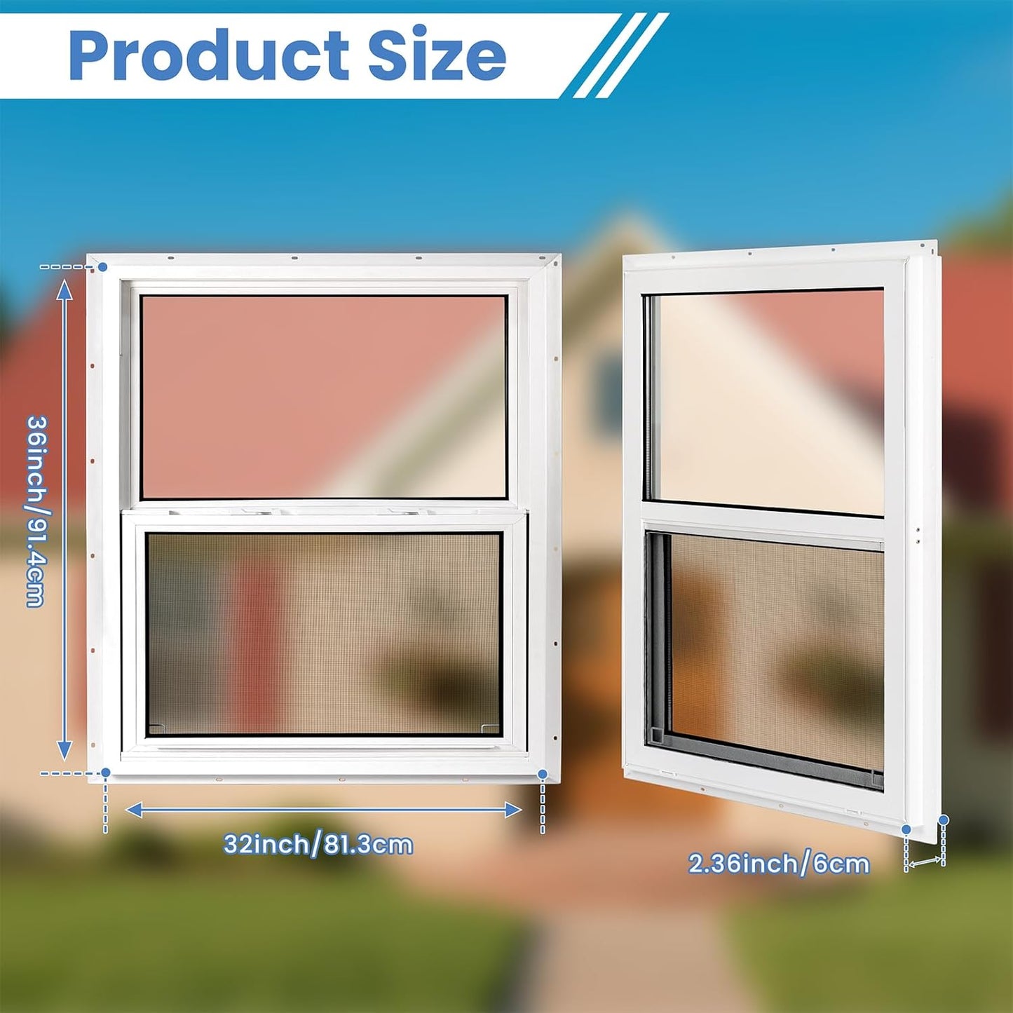 Vinyl Single Hung Sliding Window, 24" x 36" Household Window with Double-Pane Insulated Tempered Glass, White Energy-Efficient Soundproof Window for House, Mobile Home