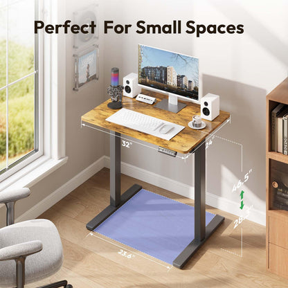 Electric Standing Desk,48x24 Inches Adjustable Height Stand up Desk, Sit Stand Home Office Desk with Splice Board, 3 Preset Heights,Equipped with Hooks,Ergonomic Computer Workstation，Brown