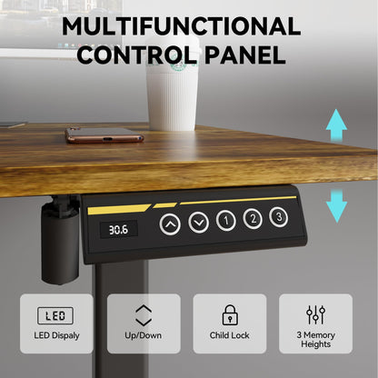 Electric Standing Desk,48x24 Inches Adjustable Height Stand up Desk, Sit Stand Home Office Desk with Splice Board, 3 Preset Heights,Equipped with Hooks,Ergonomic Computer Workstation，Brown