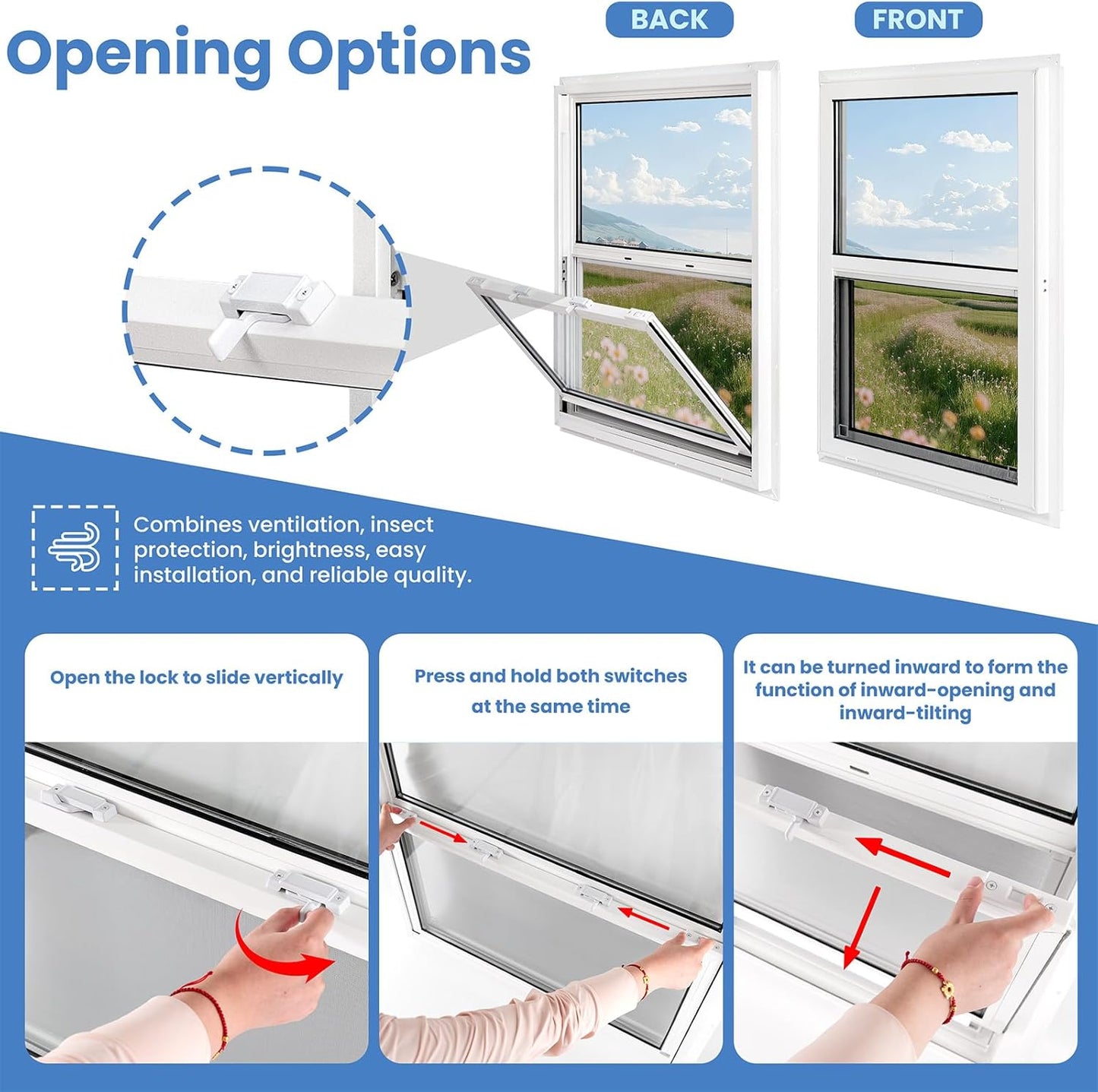 Vinyl Single Hung Sliding Window, 24" x 36" Household Window with Double-Pane Insulated Tempered Glass, White Energy-Efficient Soundproof Window for House, Mobile Home