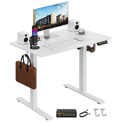 Electric Standing Desk,48x24 Inches Adjustable Height Stand up Desk, Sit Stand Home Office Desk with Splice Board, 3 Preset Heights,Equipped with Hooks,Ergonomic Computer Workstation，Brown