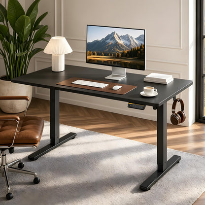 Electric Standing Desk,48x24 Inches Adjustable Height Stand up Desk, Sit Stand Home Office Desk with Splice Board, 3 Preset Heights,Equipped with Hooks,Ergonomic Computer Workstation，Brown