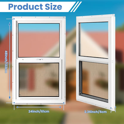 Vinyl Single Hung Sliding Window, 24" x 36" Household Window with Double-Pane Insulated Tempered Glass, White Energy-Efficient Soundproof Window for House, Mobile Home