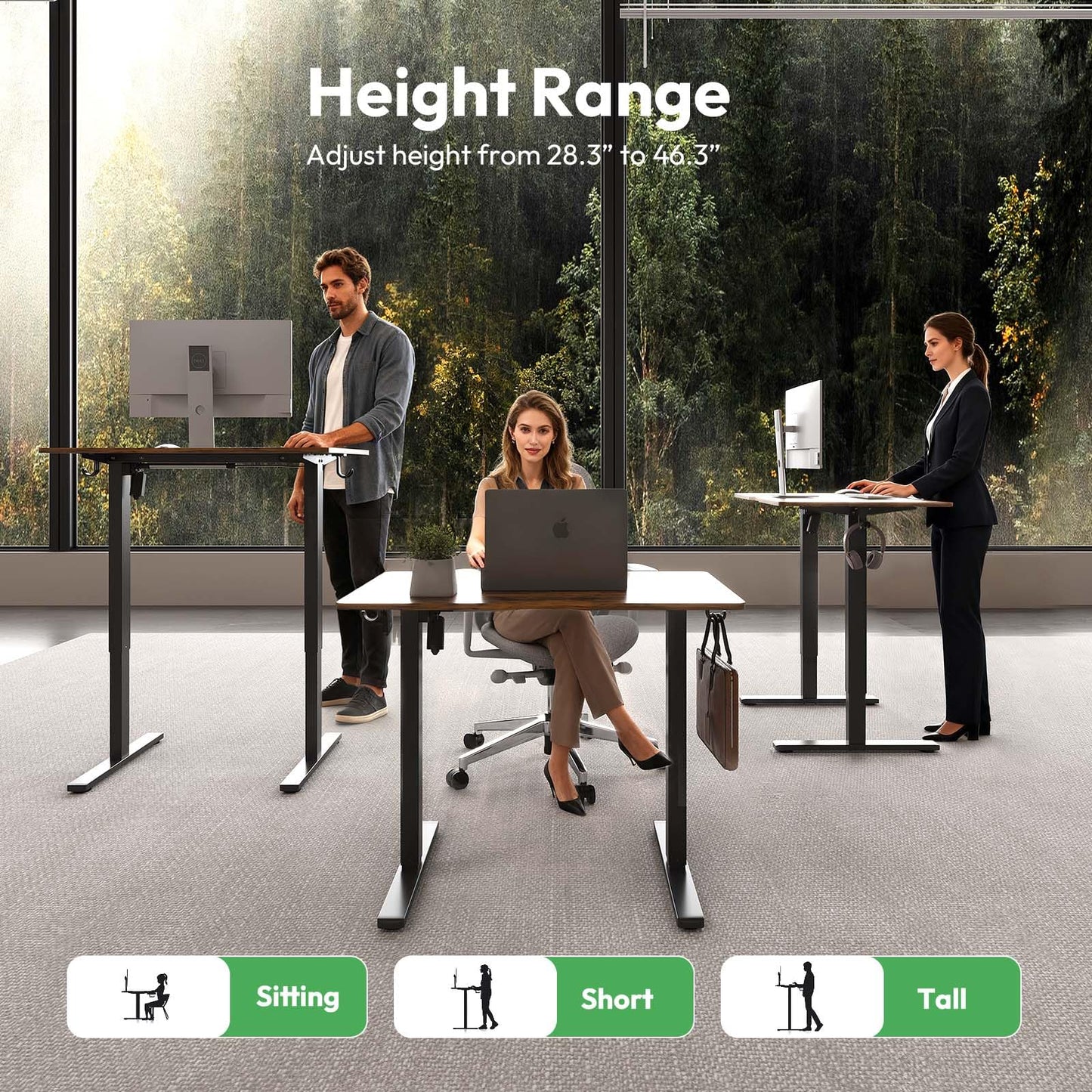 Electric Standing Desk,48x24 Inches Adjustable Height Stand up Desk, Sit Stand Home Office Desk with Splice Board, 3 Preset Heights,Equipped with Hooks,Ergonomic Computer Workstation，Brown