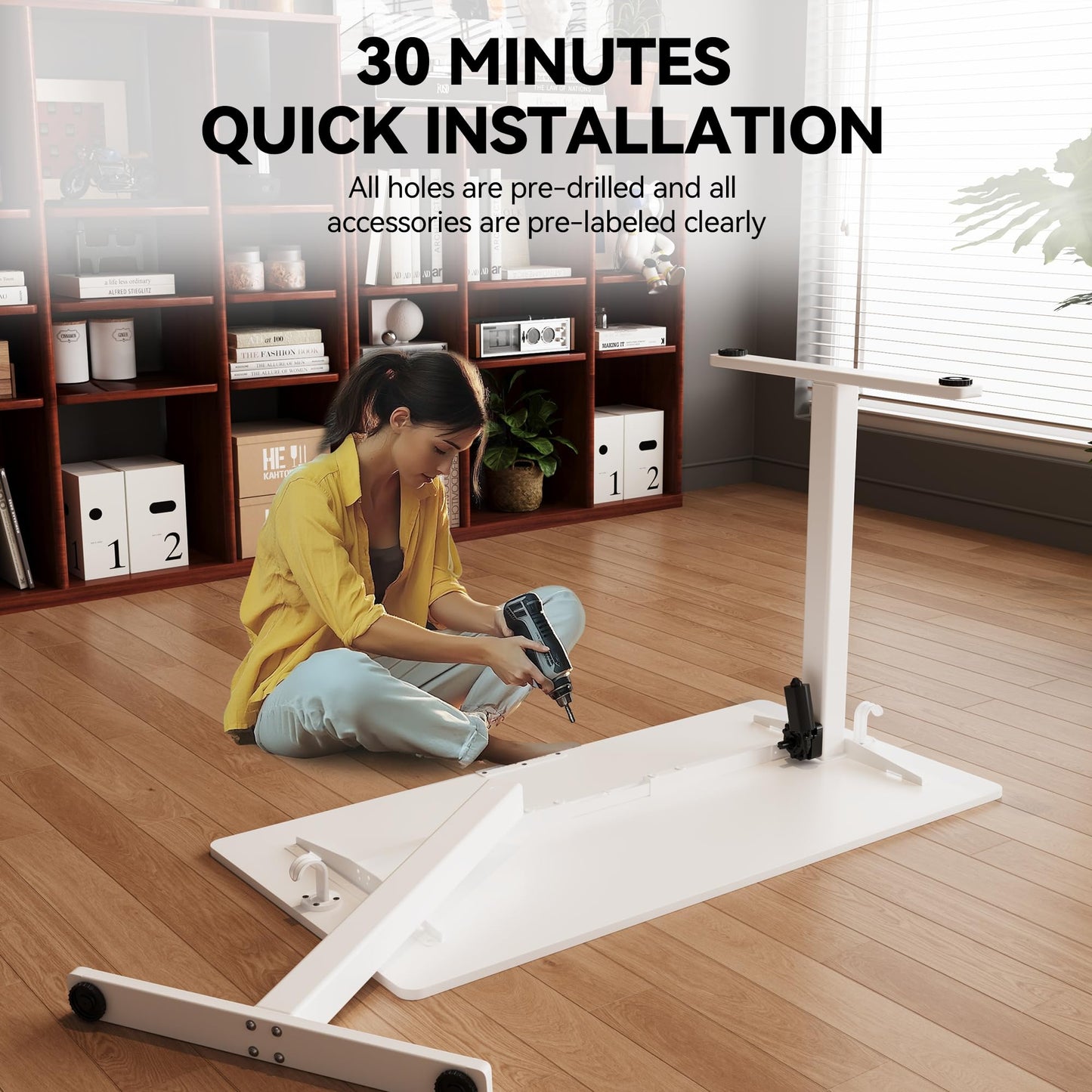 Electric Standing Desk,48x24 Inches Adjustable Height Stand up Desk, Sit Stand Home Office Desk with Splice Board, 3 Preset Heights,Equipped with Hooks,Ergonomic Computer Workstation，Brown