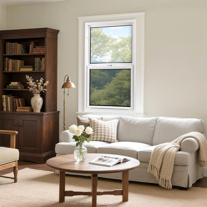 Vinyl Single Hung Sliding Window, 24" x 36" Household Window with Double-Pane Insulated Tempered Glass, White Energy-Efficient Soundproof Window for House, Mobile Home