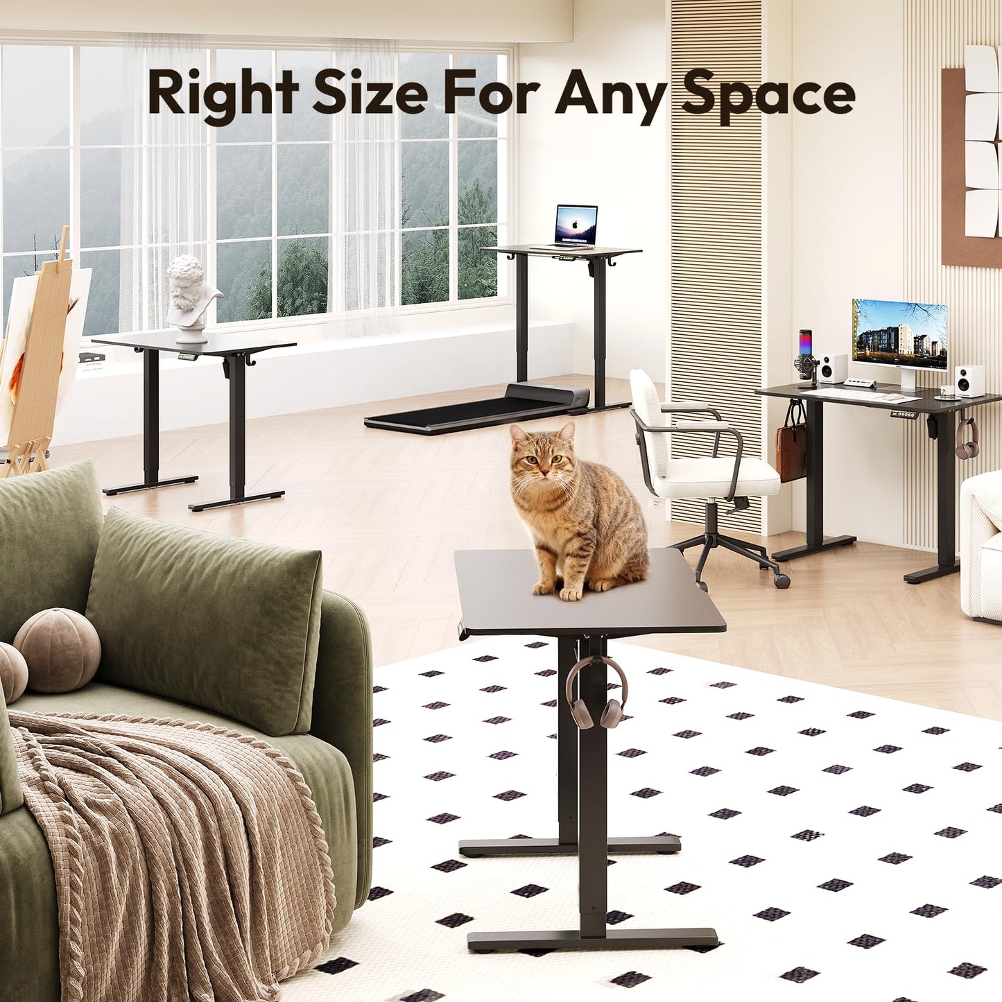 Electric Standing Desk,48x24 Inches Adjustable Height Stand up Desk, Sit Stand Home Office Desk with Splice Board, 3 Preset Heights,Equipped with Hooks,Ergonomic Computer Workstation，Brown