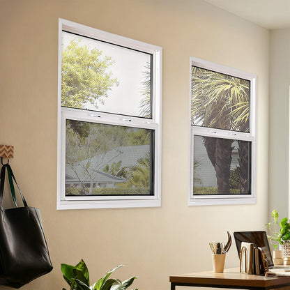 Vinyl Single Hung Sliding Window, 24" x 36" Household Window with Double-Pane Insulated Tempered Glass, White Energy-Efficient Soundproof Window for House, Mobile Home