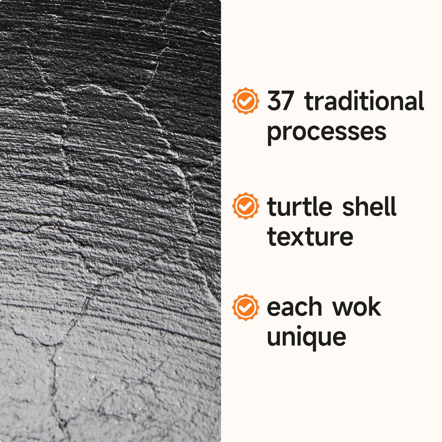 WANGYUANJI 14.2" Cast Iron Wok with Lid, Dual Handles - Flat Bottom Chinese Stir Fry Pan for Induction & Gas Stoves - Traditional Handcrafted Turtle Shell Texture, Uncoated & Non-Toxic
