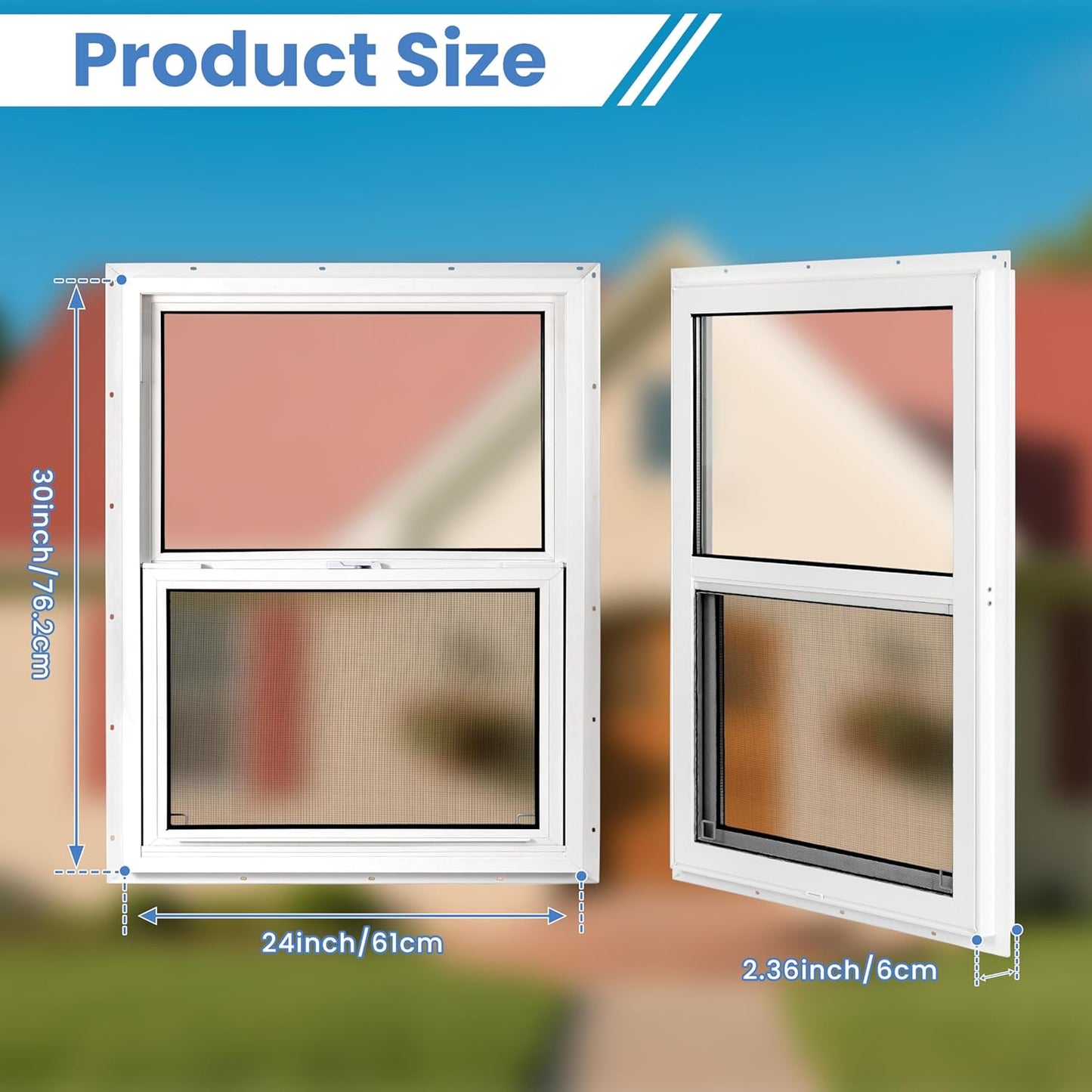 Vinyl Single Hung Sliding Window, 24" x 36" Household Window with Double-Pane Insulated Tempered Glass, White Energy-Efficient Soundproof Window for House, Mobile Home
