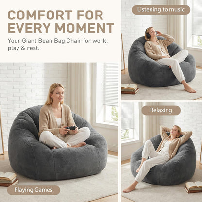 HUGHEAVEN Max Giant Bean Bag Chair, Oversized Bean Bag Sofa for Adults & Teens, Ultra-Soft Comfy Fluffy Floor Lounge Chair with Armrests, Large Bean Bag Couch for Gaming, Reading & Relaxing