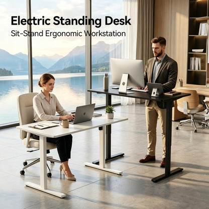 Electric Standing Desk,48x24 Inches Adjustable Height Stand up Desk, Sit Stand Home Office Desk with Splice Board, 3 Preset Heights,Equipped with Hooks,Ergonomic Computer Workstation，Brown