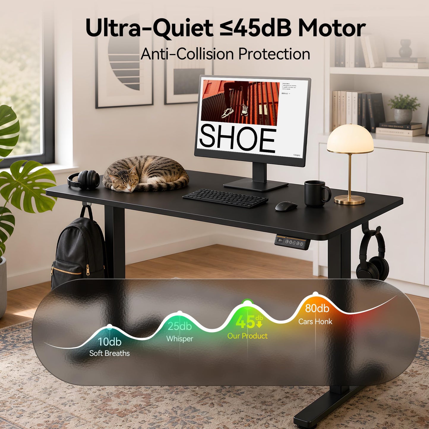 Electric Standing Desk,48x24 Inches Adjustable Height Stand up Desk, Sit Stand Home Office Desk with Splice Board, 3 Preset Heights,Equipped with Hooks,Ergonomic Computer Workstation，Brown