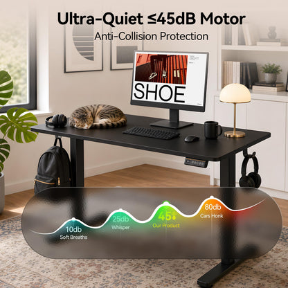 Electric Standing Desk,48x24 Inches Adjustable Height Stand up Desk, Sit Stand Home Office Desk with Splice Board, 3 Preset Heights,Equipped with Hooks,Ergonomic Computer Workstation，Brown