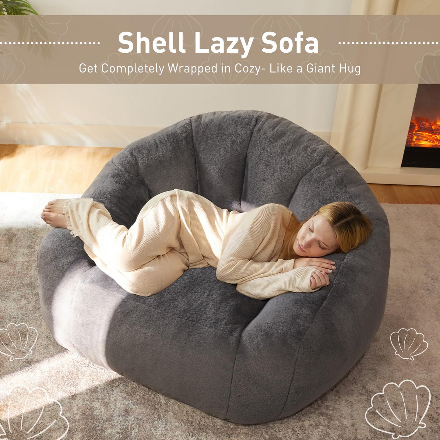 HUGHEAVEN Max Giant Bean Bag Chair, Oversized Bean Bag Sofa for Adults & Teens, Ultra-Soft Comfy Fluffy Floor Lounge Chair with Armrests, Large Bean Bag Couch for Gaming, Reading & Relaxing