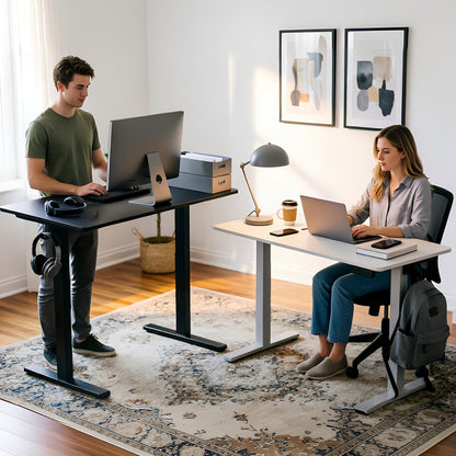 Electric Standing Desk,48x24 Inches Adjustable Height Stand up Desk, Sit Stand Home Office Desk with Splice Board, 3 Preset Heights,Equipped with Hooks,Ergonomic Computer Workstation，Brown