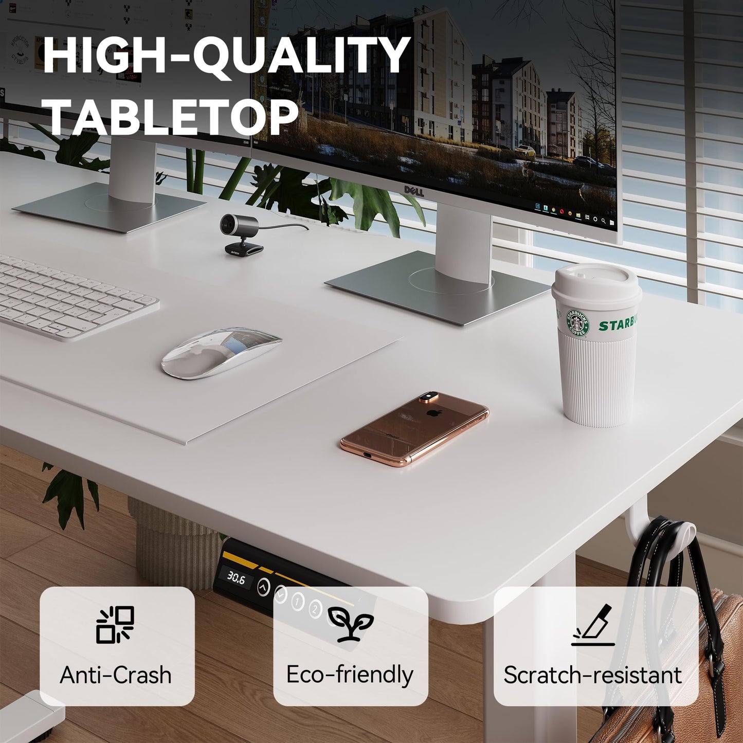 Electric Standing Desk,48x24 Inches Adjustable Height Stand up Desk, Sit Stand Home Office Desk with Splice Board, 3 Preset Heights,Equipped with Hooks,Ergonomic Computer Workstation，Brown