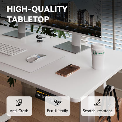 Electric Standing Desk,48x24 Inches Adjustable Height Stand up Desk, Sit Stand Home Office Desk with Splice Board, 3 Preset Heights,Equipped with Hooks,Ergonomic Computer Workstation，Brown