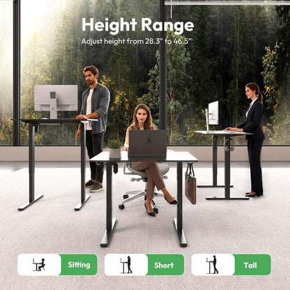 Electric Standing Desk,48x24 Inches Adjustable Height Stand up Desk, Sit Stand Home Office Desk with Splice Board, 3 Preset Heights,Equipped with Hooks,Ergonomic Computer Workstation，Brown