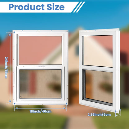 Vinyl Single Hung Sliding Window, 24" x 36" Household Window with Double-Pane Insulated Tempered Glass, White Energy-Efficient Soundproof Window for House, Mobile Home