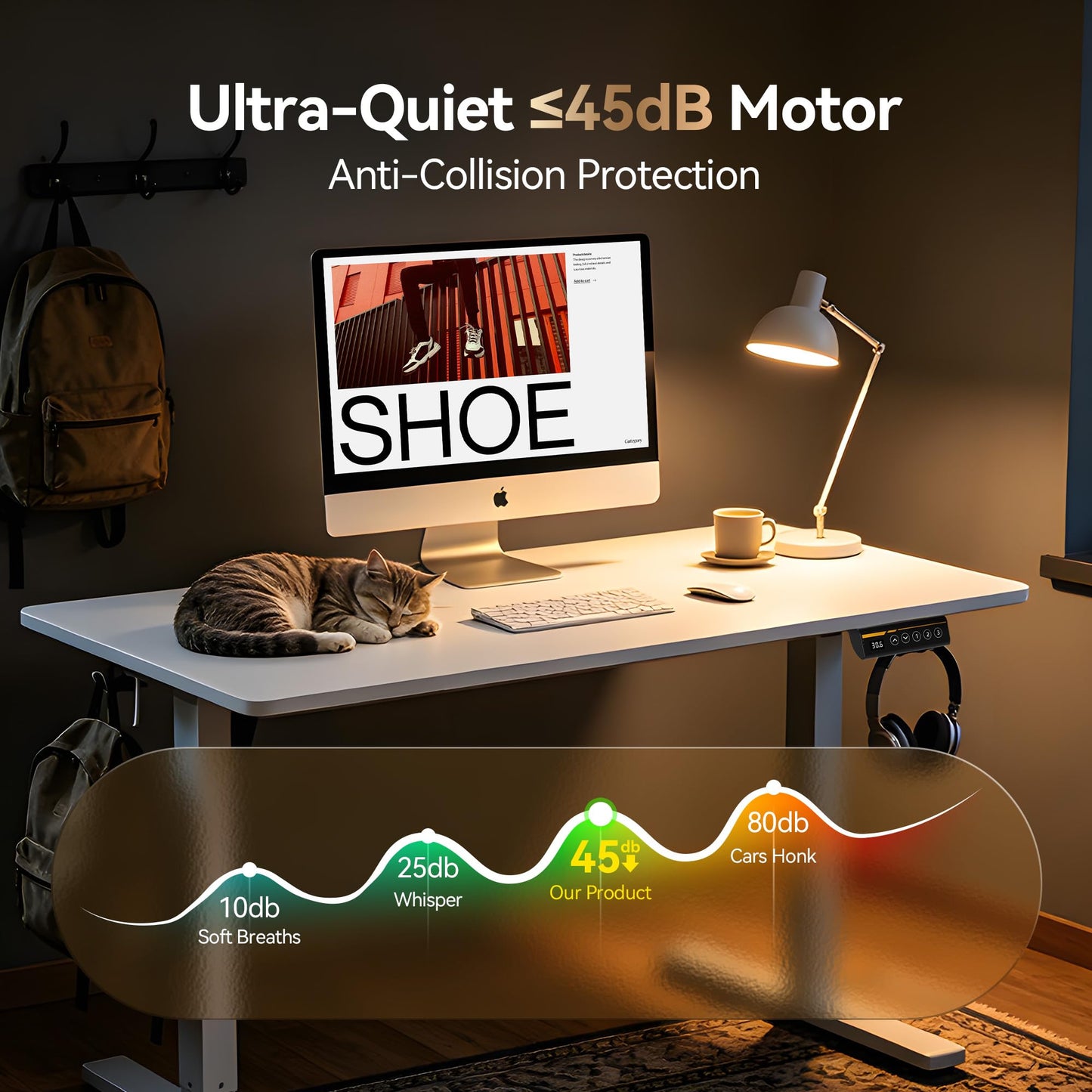 Electric Standing Desk,48x24 Inches Adjustable Height Stand up Desk, Sit Stand Home Office Desk with Splice Board, 3 Preset Heights,Equipped with Hooks,Ergonomic Computer Workstation，Brown