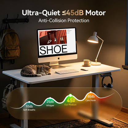 Electric Standing Desk,48x24 Inches Adjustable Height Stand up Desk, Sit Stand Home Office Desk with Splice Board, 3 Preset Heights,Equipped with Hooks,Ergonomic Computer Workstation，Brown