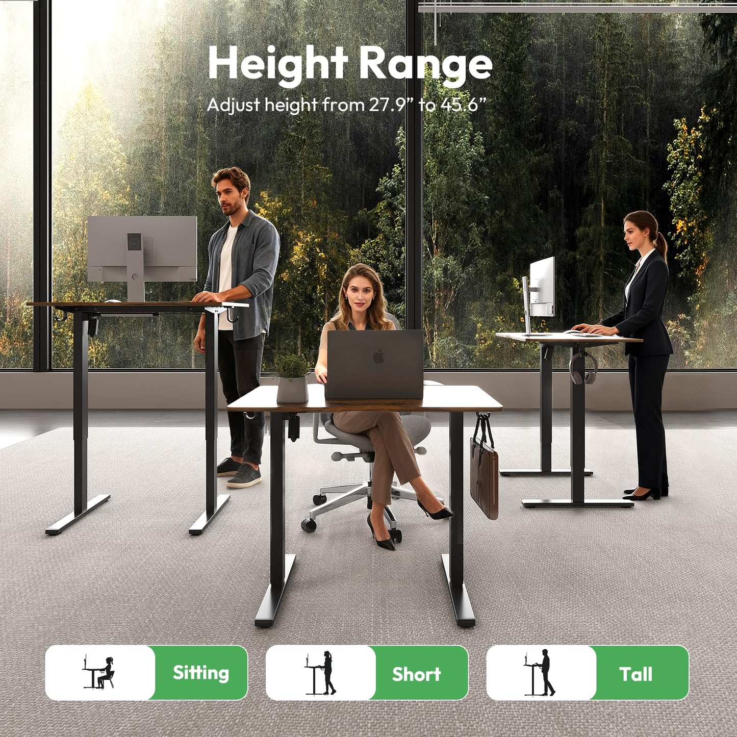 Electric Standing Desk,48x24 Inches Adjustable Height Stand up Desk, Sit Stand Home Office Desk with Splice Board, 3 Preset Heights,Equipped with Hooks,Ergonomic Computer Workstation，Brown