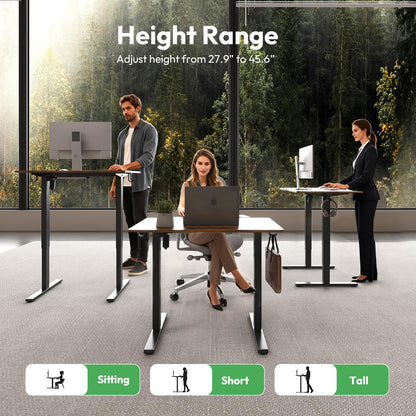 Electric Standing Desk,48x24 Inches Adjustable Height Stand up Desk, Sit Stand Home Office Desk with Splice Board, 3 Preset Heights,Equipped with Hooks,Ergonomic Computer Workstation，Brown