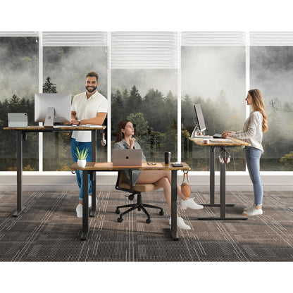 Electric Standing Desk,48x24 Inches Adjustable Height Stand up Desk, Sit Stand Home Office Desk with Splice Board, 3 Preset Heights,Equipped with Hooks,Ergonomic Computer Workstation，Brown