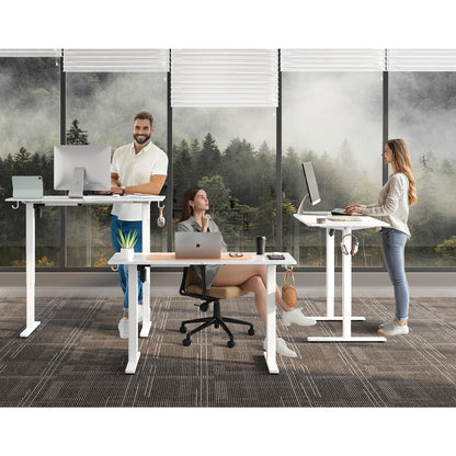 Electric Standing Desk,48x24 Inches Adjustable Height Stand up Desk, Sit Stand Home Office Desk with Splice Board, 3 Preset Heights,Equipped with Hooks,Ergonomic Computer Workstation，Brown